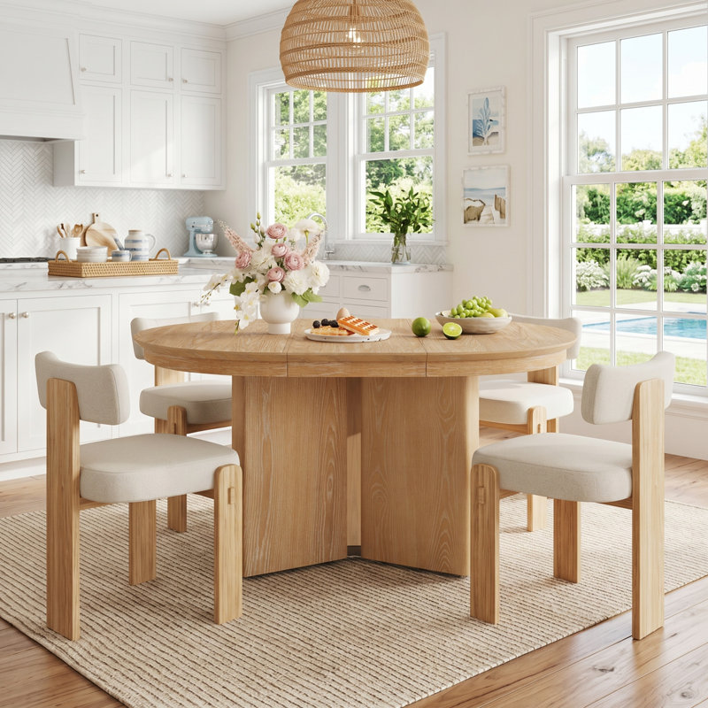 Table de salle à manger extensible en bois massif de 42 à 58 po avec base à piédestal et patins réglables pour 4 à 6 personnes