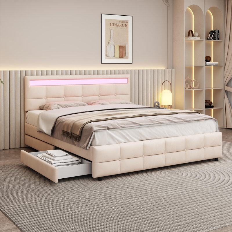 Clen Upholstered Storage Bed, Beige