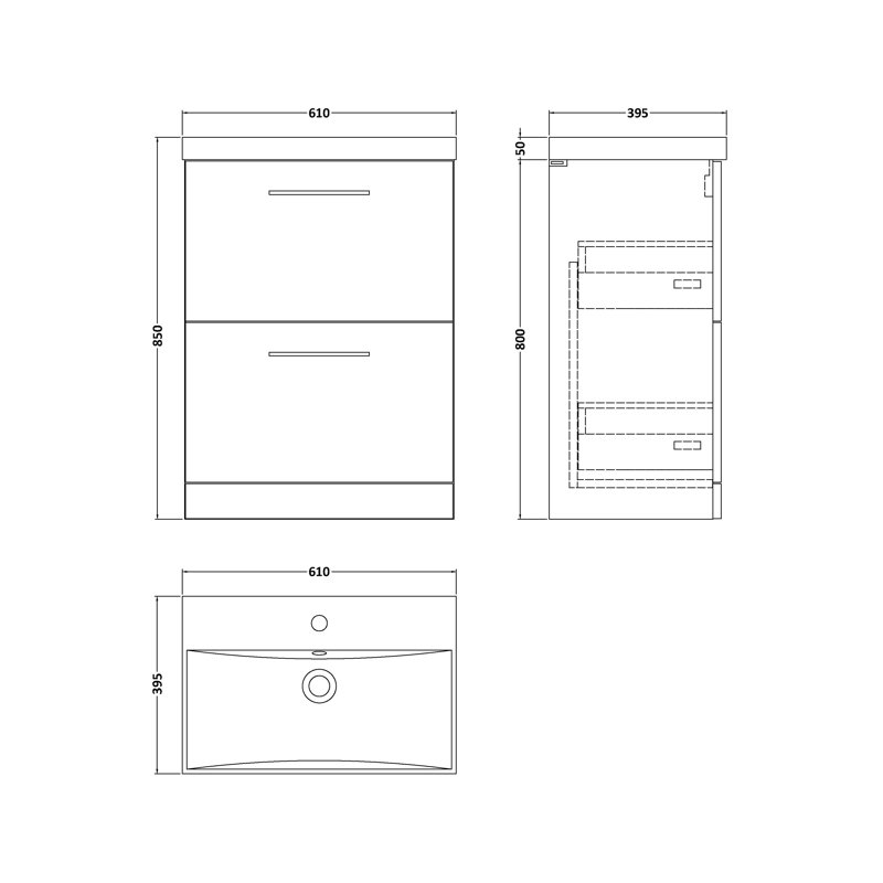 610mm Single Bathroom Vanity with Basin, Midnight Blue