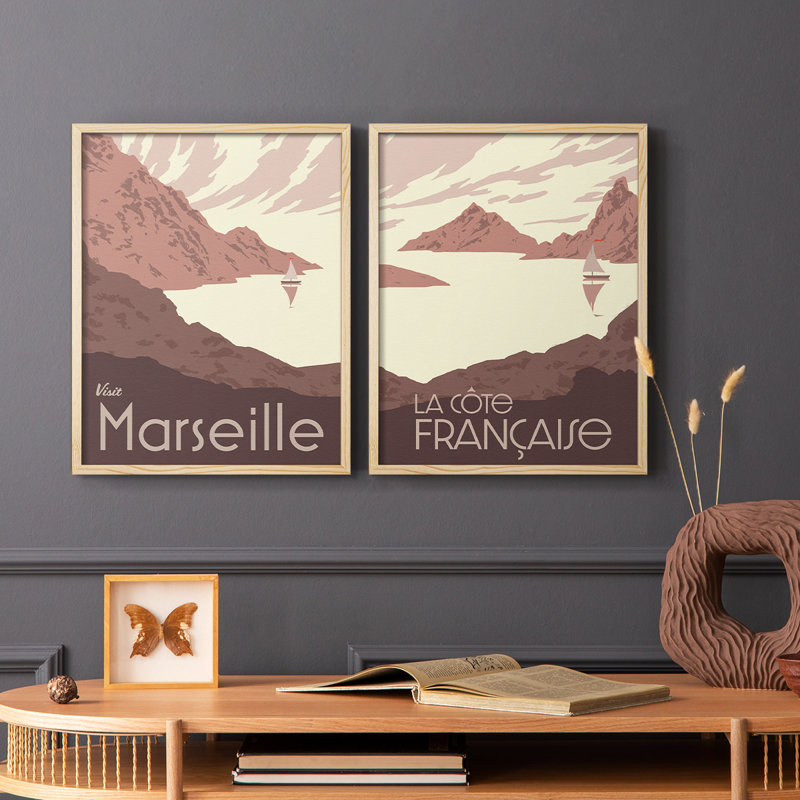 «French Coast I», reproduction encadrée de qualité supérieure - prête à être accrochée - aucun clou requis - aucun clou requis