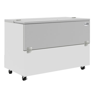 Refroidisseur à lait commercial de 58 po pour l'école et la cafétéria, capacité de 16 caisses avec roulettes robustes en acier inoxydable et blanc (km-MC58-HDC)