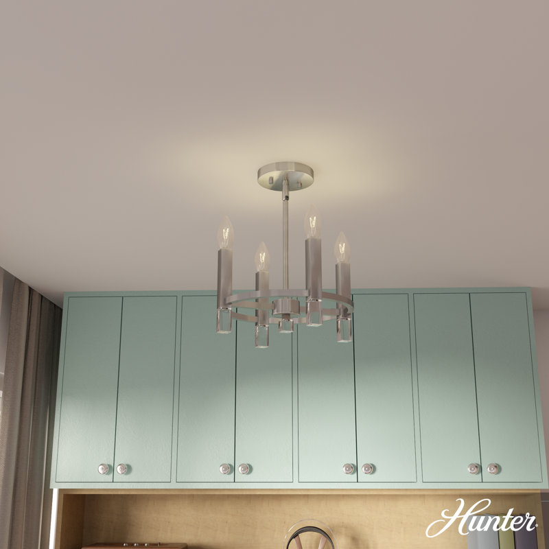 Hunter Sunjai 4 Light Semi-Flush Ceiling Light Fixture, Brushed Nickel
