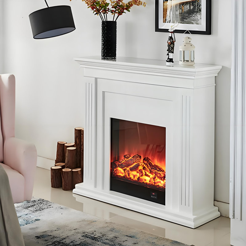 59.06"Modern Minimalist White Simulated Flame Electric Fireplace, 42.52" H x 59.06" W x 12.2" D