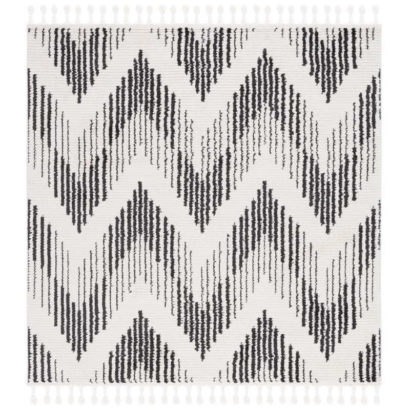 Emmariah Tassel Performance Chevron Rug, Square 6'7"