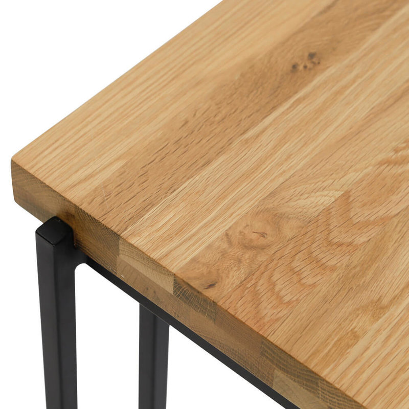 Small Oak Wood Side Table With Design, Solid Top Soap Finish, Black Metal Frame, Ideal For Snacks, Drinks And Makeshift Workspace, 16.88 In Depth, Width, 23.57 Height, 10.92 Lb Weight Handy Clever