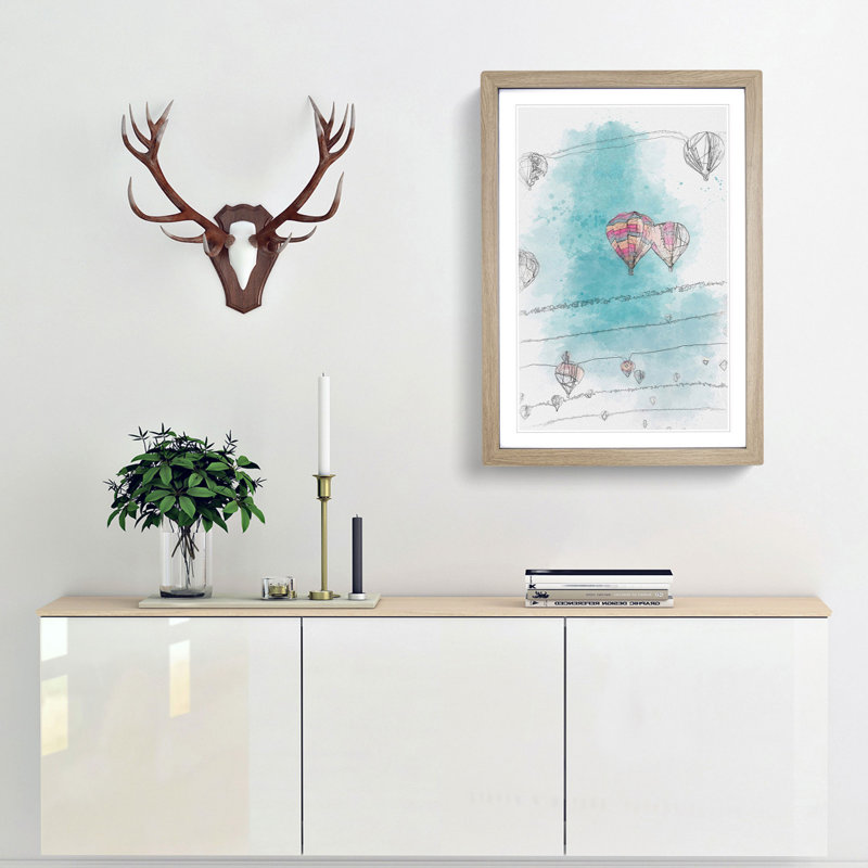 Hot Air Balloons on the Rise in Abstract - Picture Frame Graphic Art Print, 65cm H x 48cm W x 2cm D, Oak Framed