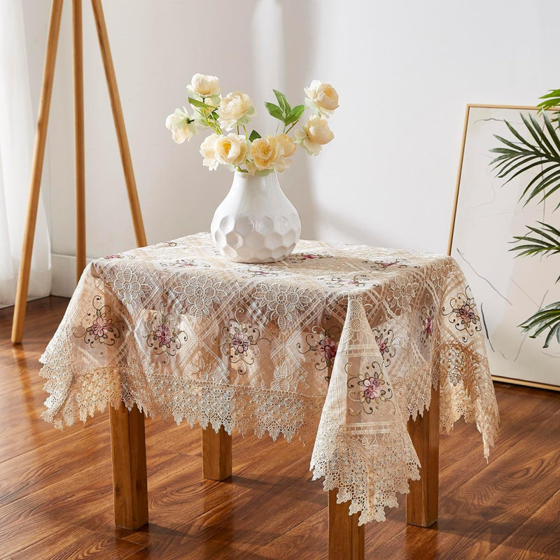 Oralie Square Floral Easter Lace Tablecloth, Beige, 36" Square