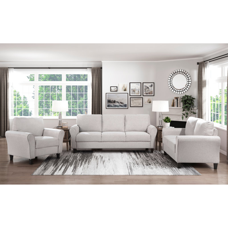Mobilier de style transitionnel de couleur sable avec tissu d'ameublement texturé