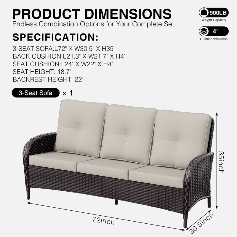 Outdoor Wicker Patio Sofa with Weather-Resistant Cushions | All-Weather Rattan Outdoor Furniture, Beige