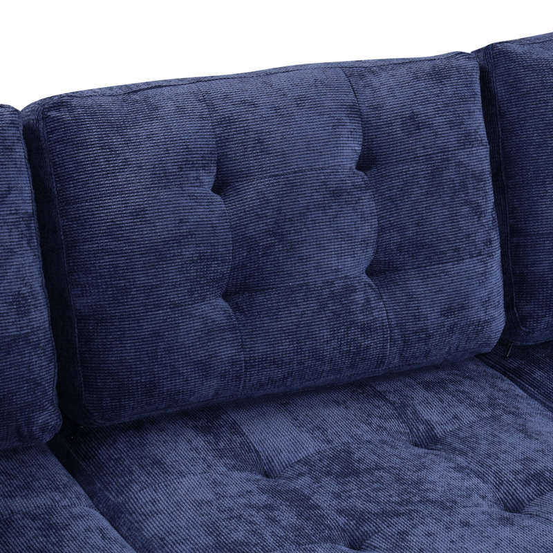 Canapé-lit escamotable en forme de L 82,6 po avec roulettes, ports USB, prises de courant pour le salon, Velours bleu marine