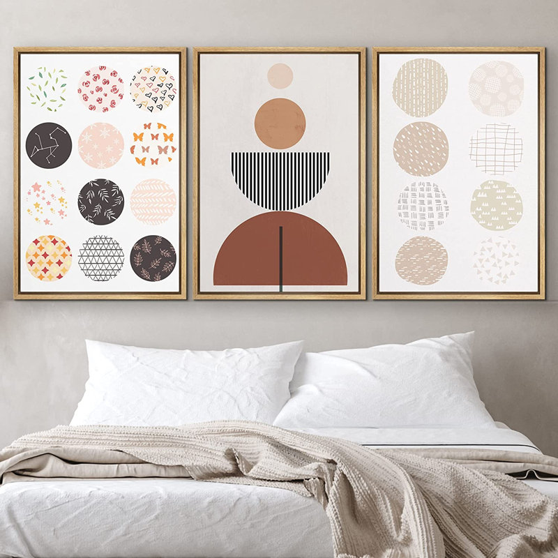 Cadre flottant style Mid-Century, 3 pièces, impression sur toile, H 24 po x l 48 po x P 1,5 po, Naturel
