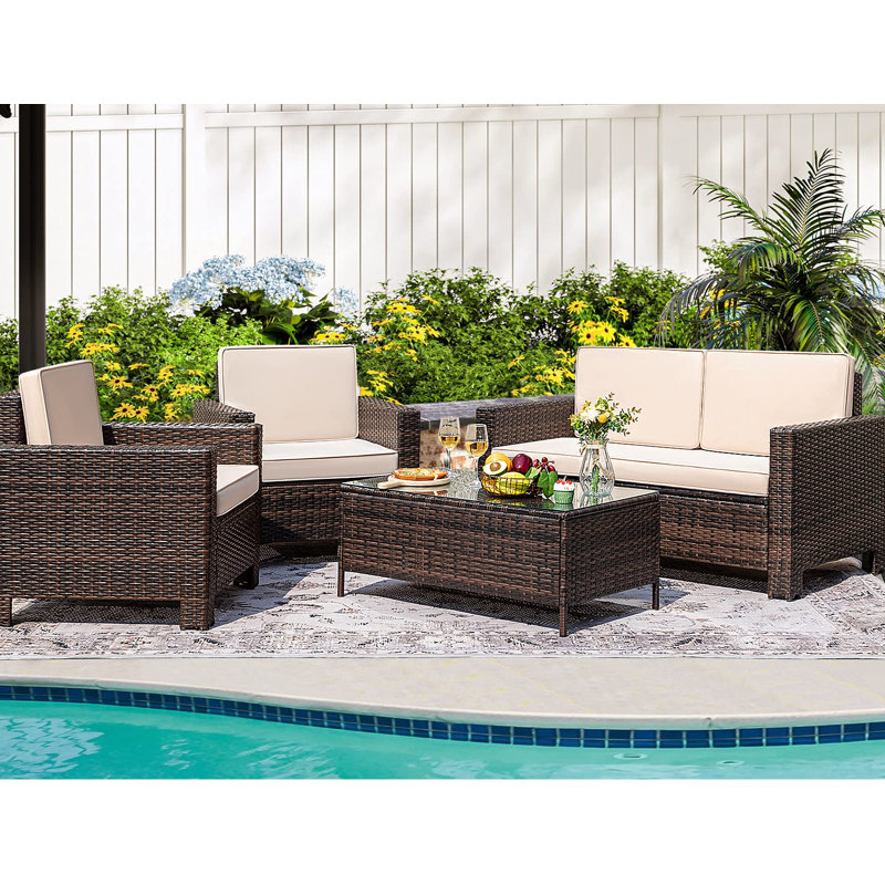 Finnmark 4 - Person Patio Conversation Set with Cushions, Brown, Cream