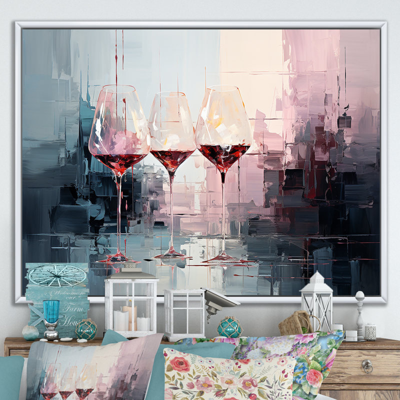 Wine Glasses Deep Collage - Wine Wall Art, White Floater Framed, 30" H x 40" W x 1.5" D