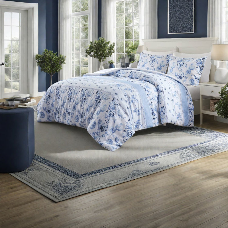 Ensemble de literie à motif floral rétro, housse de couette simple en polyester, style douillet