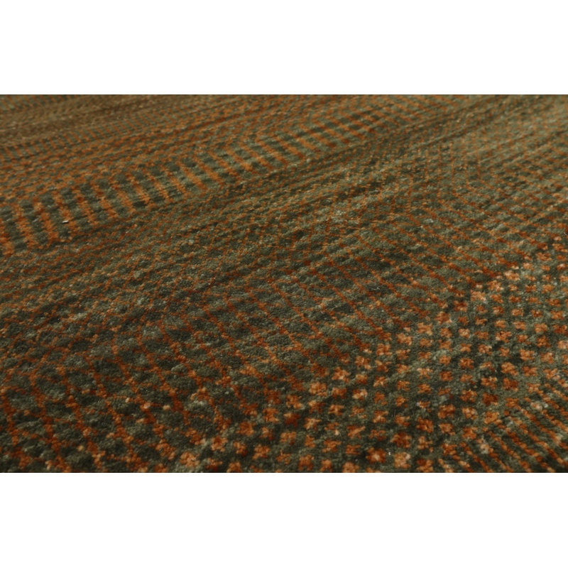 Tapis tibétain moderne et contemporain en laine noué à la main vert 4 pi 5 po x 5 pi 11 po