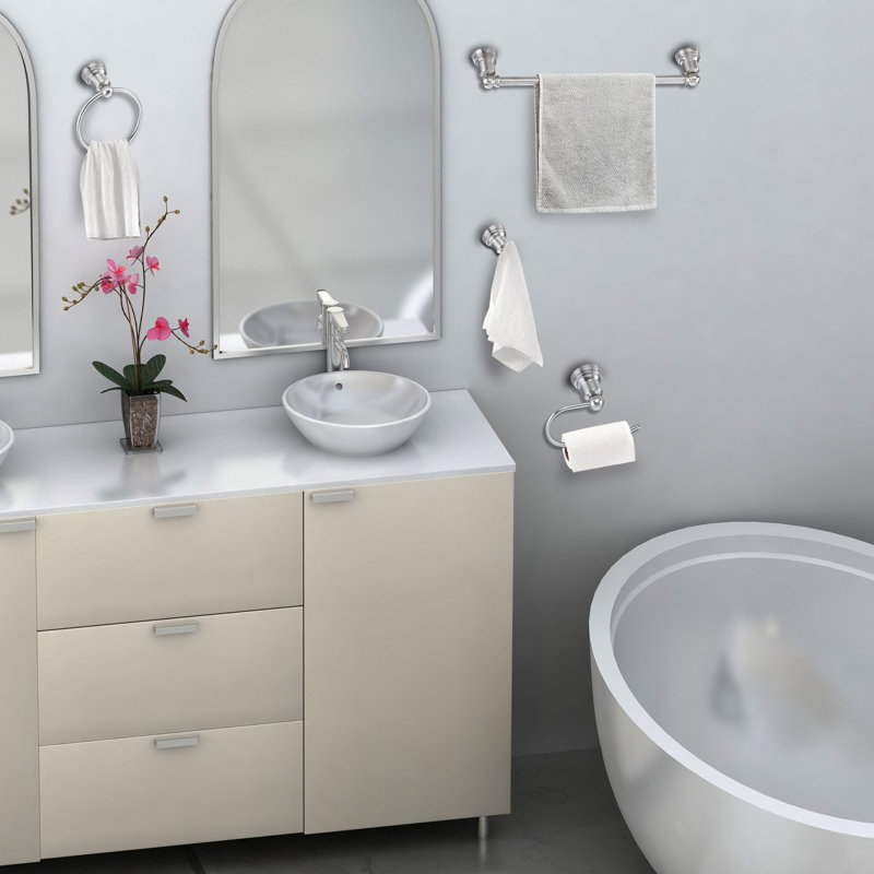 4-Piece Modern Bath Hardware Set with Towel Bar,Towel Ring,Toilet Paper Holder and Robe Hook, Brushed Nickel