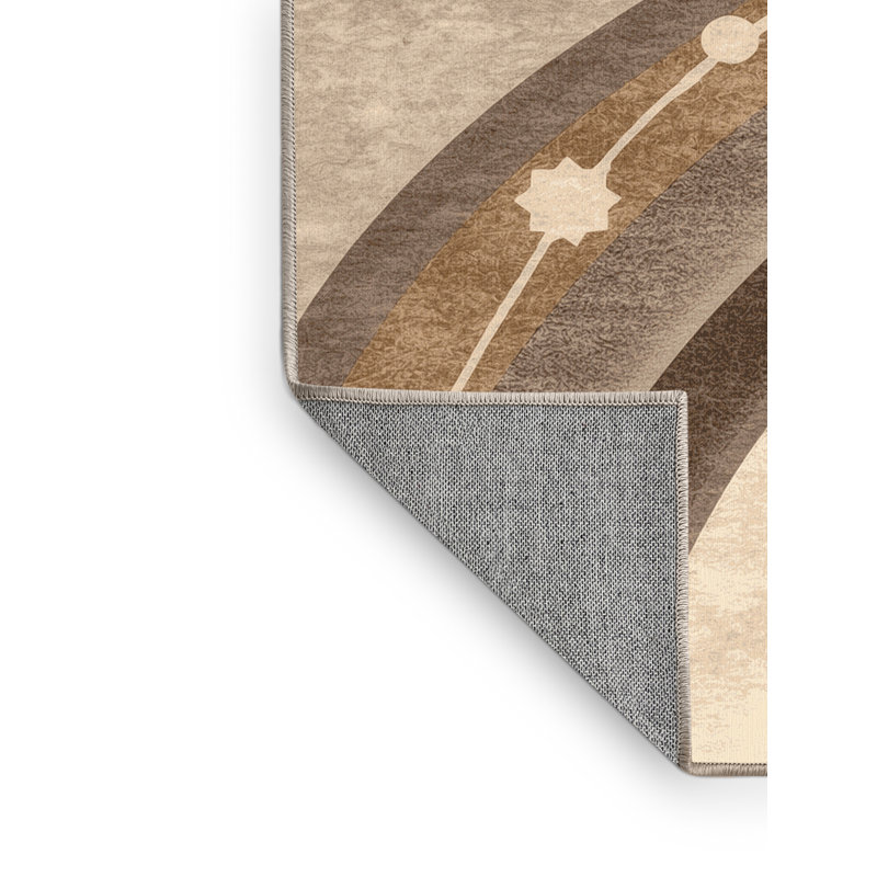 Machine Washable Pantelie Contemporary Arc Rug in Brown – Beige Binding, 3 x 5