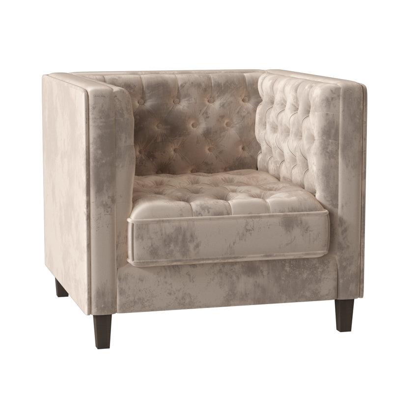 Jess Tufted Armchair, Bella Pearl Performance Velvet, Brown Mahogany