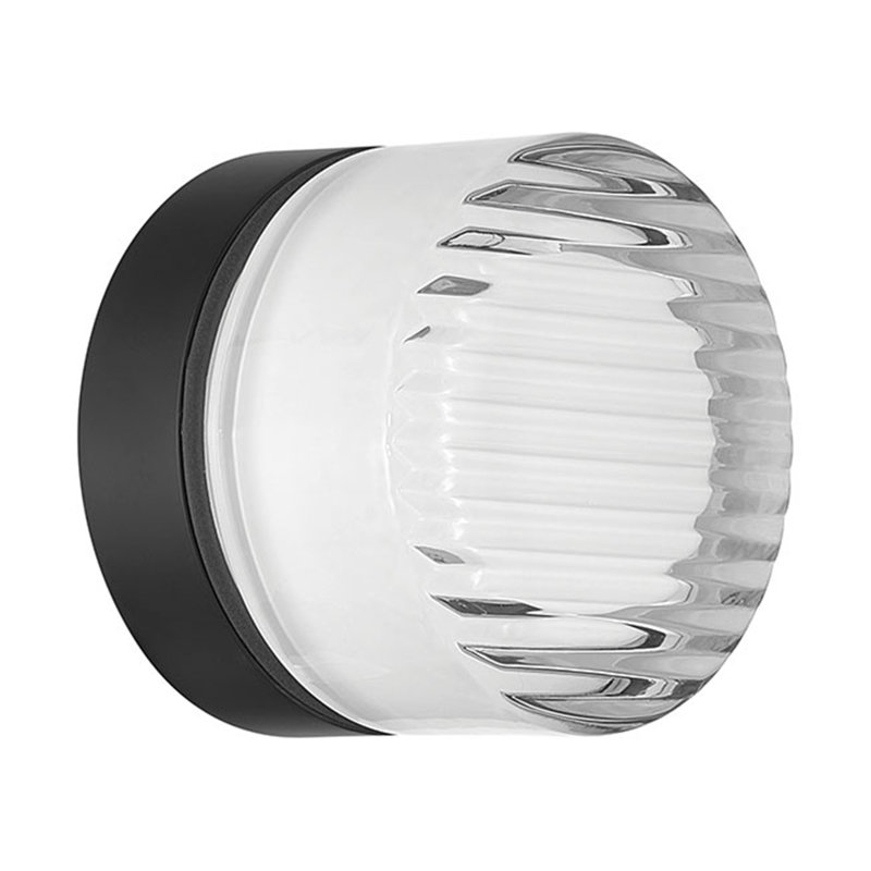 Sternn, Outdoor, 5", Matte Black, Clear Ribbed Glass, Clear Ribbed glass