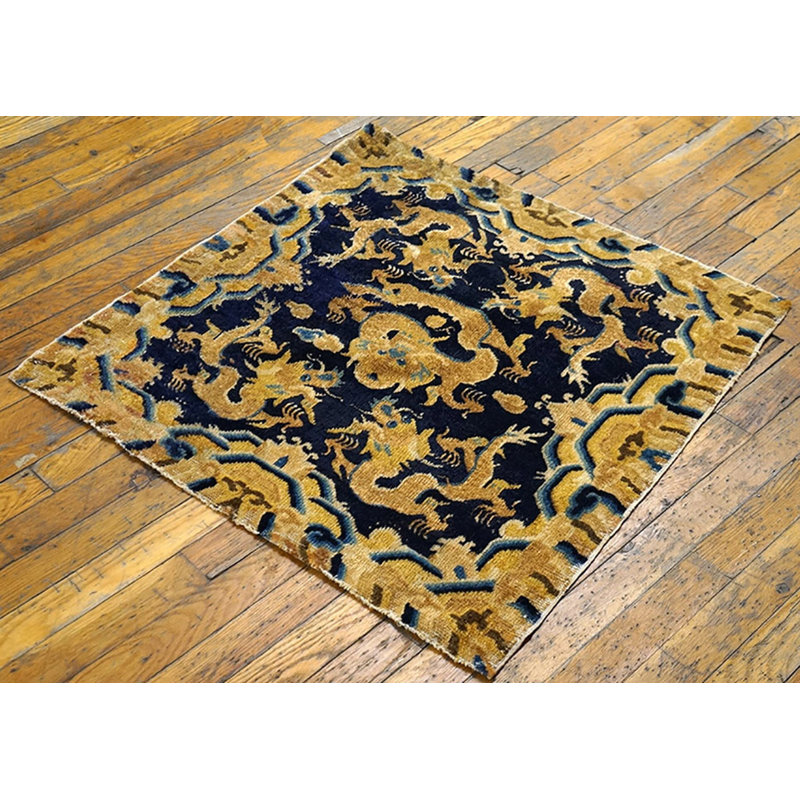 Antique Ningxia Chinese Medallion Hand Knotted Pile Rug