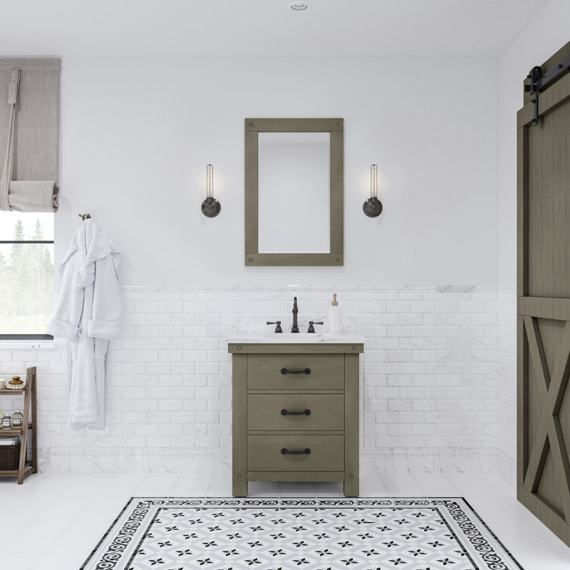 Jessen 30'' W Single Vanity, Carrara White, Rostic Sienna
