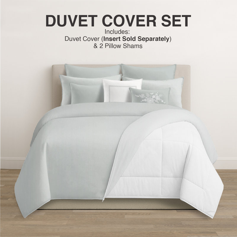 Ruben Stripe Reversible Cotton Duvet Cover Set, Cal.King Duvet Cover + 2 King Shams, Sage