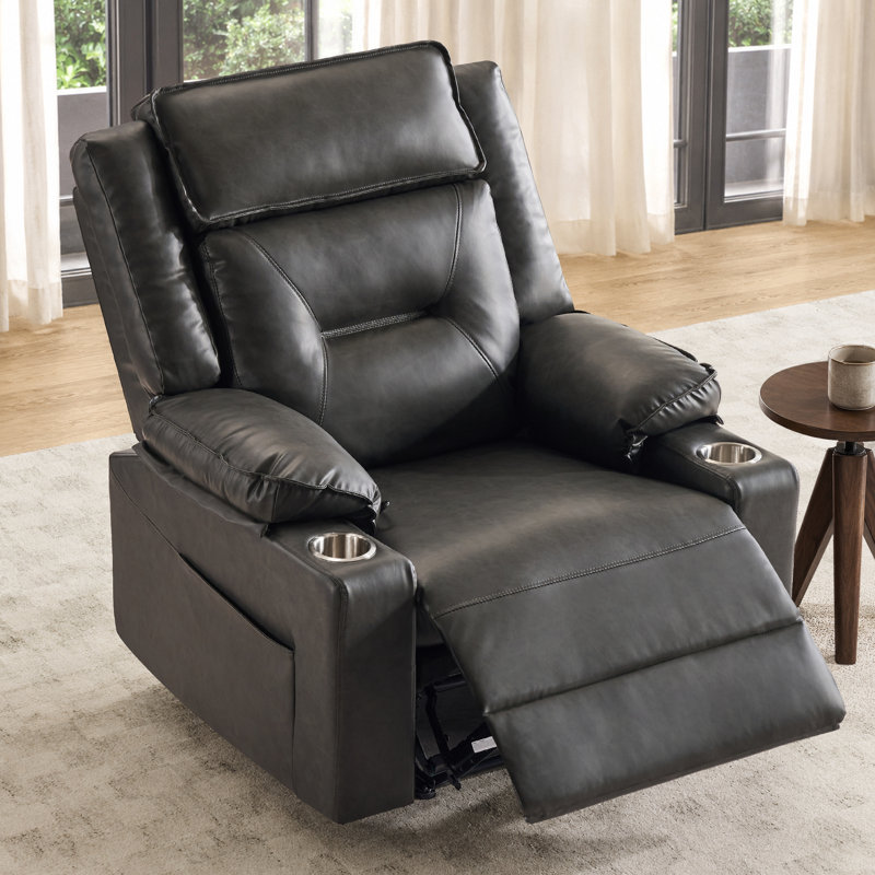 Fauteuil inclinable manuel avec porte-gobelets en acier inoxydable, glissement en cuir végétalien gravity, noir