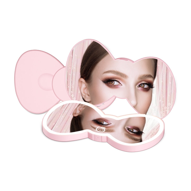 Hello Kitty Bow LED Compact Mirror with Soft Touch Button, Double Sided Cute Travel Makeup Mirror