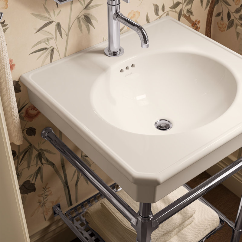 Claude by Studio McGee 24" Rectangular Console Table Bathroom Sink, Single Hole Faucet, Dune/Polished Chrome