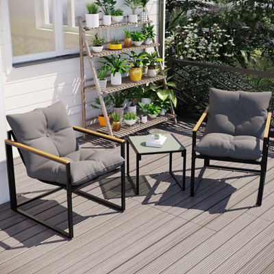 3 Pieces Outdoor Metal Conversation Patio Furniture Sets for Apartment (Gray) with Cushions For Balcony,Backyard, Garden, Porch, Poolside