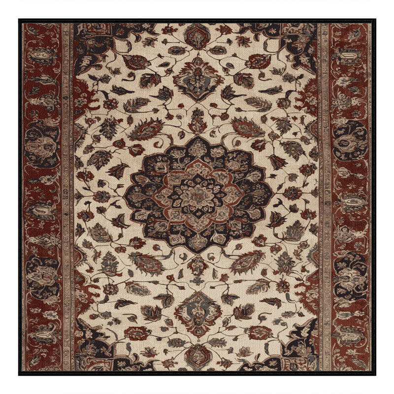 Tapis persan noir lavable à la machine, Carré 7 pi