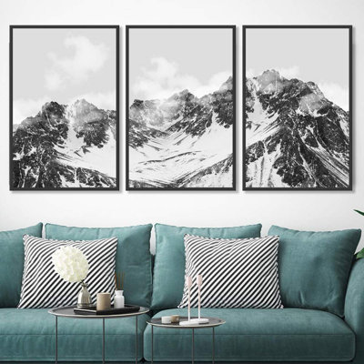 Mountain " Snowy Mountain Black And White Photography Home Artwork Decoration For Living Room Bedroom " 3 - Pieces
