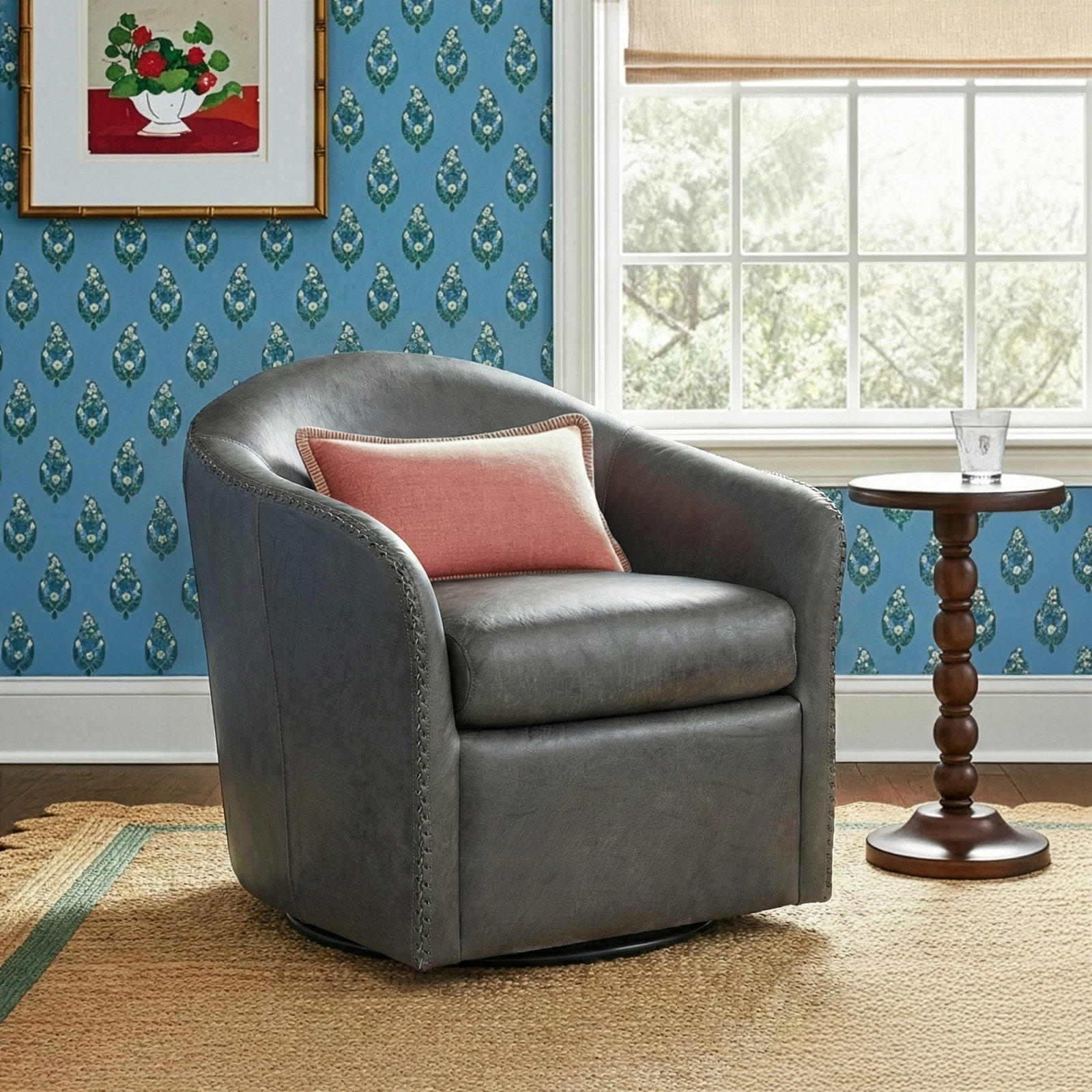 Sinbad Genuine Leather Swivel Club Chair