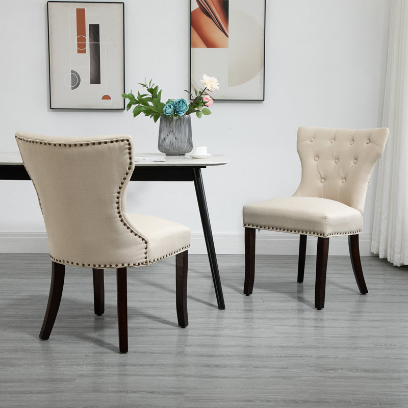 Knavel 20'' H Tufted Fabric Upholstered Side Chair, Beige