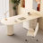 White Half-circle Sintered Stone+Manufactured Wood with 3 drawers desk-108643987