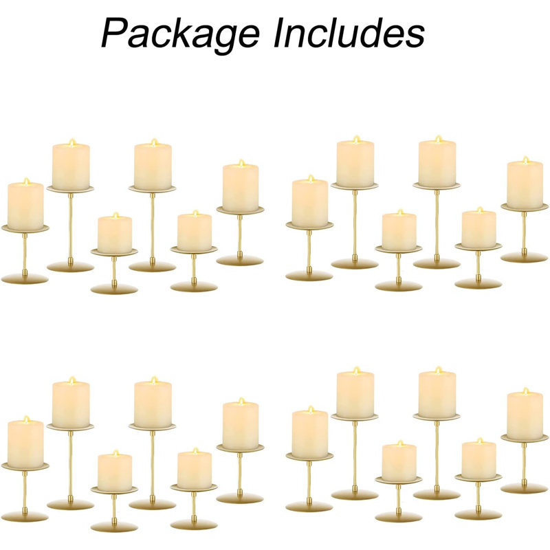 Set Of 24 Gold Pillar Candle Holders