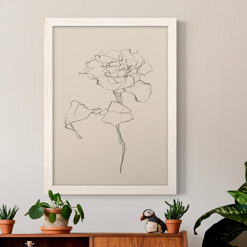 Floral Contour Study I - Peinture sur toile encadrée, H 32 po x l 23 po x P 1 po, Blanc