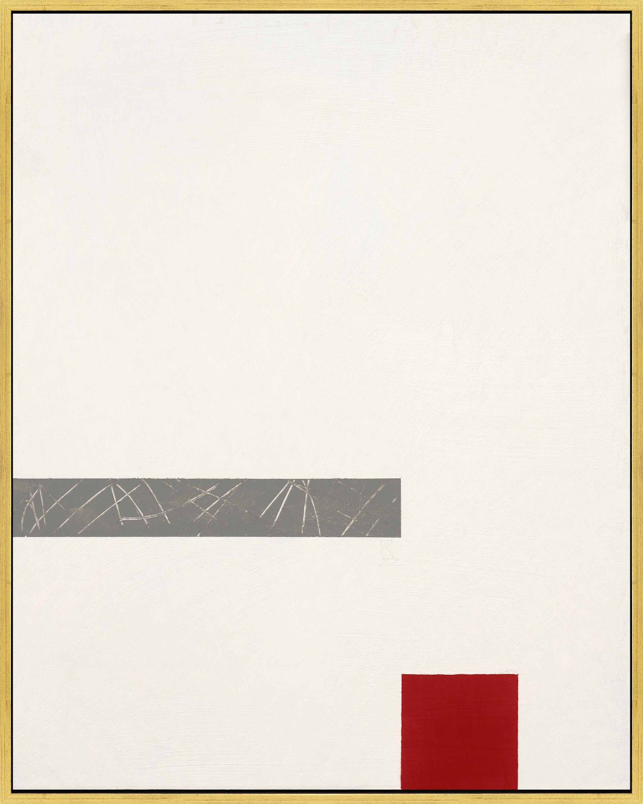 Tempo With Red 3 by Robert Kamnatnik, 20" H x 16" W x 1.38" D, Gold Framed Canvas