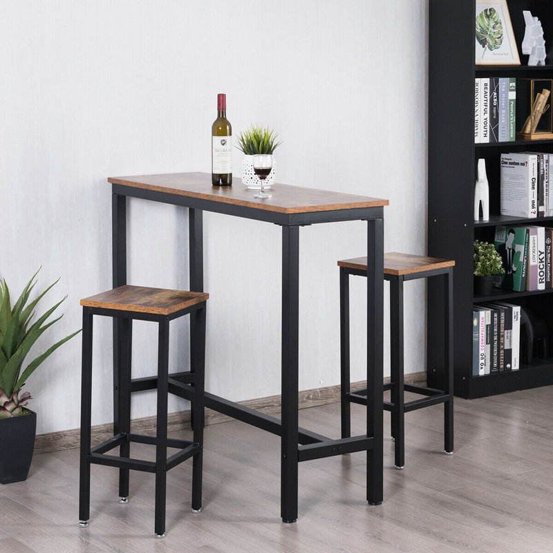 Metal Base Dining Table, Rustic Brown