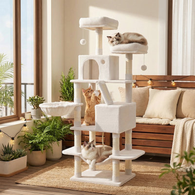 Cat Tree with 13 Scratching Posts, Multi-Level Plush Cat Condo