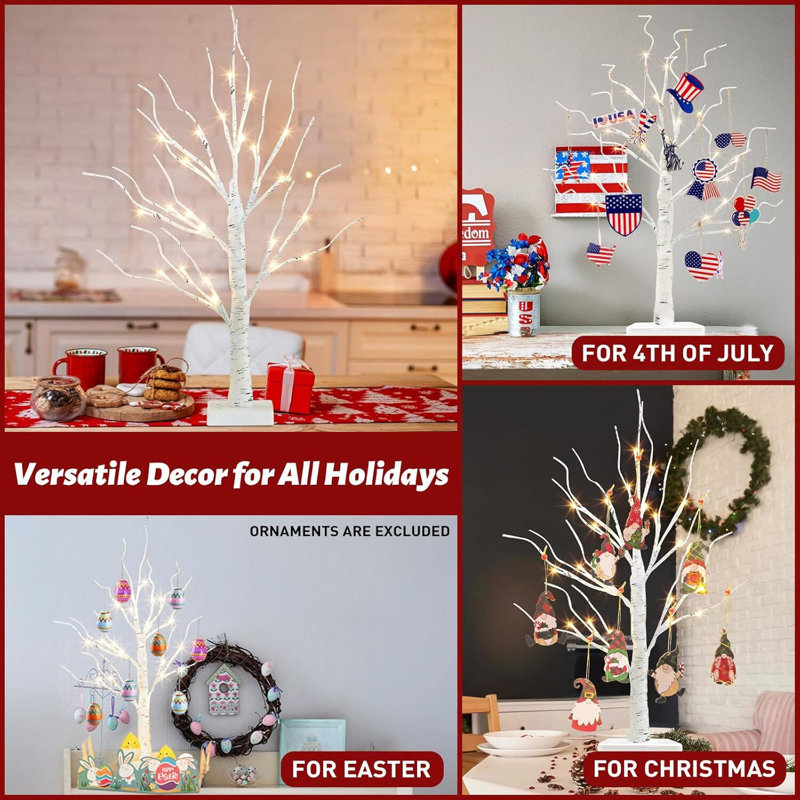 Artificial 2FT Birch Tree with LED Lights, Warm White