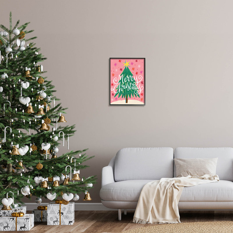 Joyeux Noël rose étoilé à-165, Giclée encadrée noir minuit, H 20 po x l 16 po x P 1,5 po