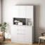 Armoire garde-manger de 74 po avec station de charge, buffet autoportant avec tiroirs, garde-manger moderne avec support à micro-ondes pour cuisine, salon, salle à manger