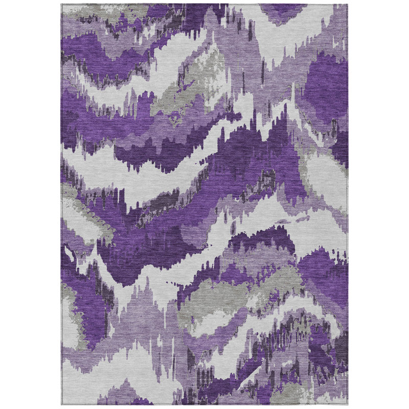Tapis extérieur lavable abstrait mauve 10 pi x 14 pi mauve et gris