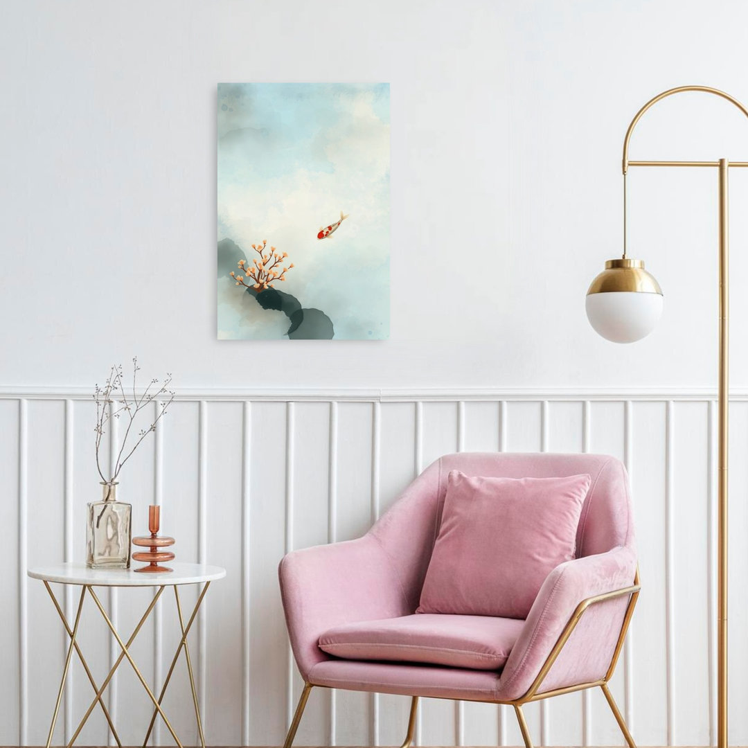 Serene Koi Blossom Elegant Minimalist Peaceful Cherry Fish Nature Flower Wall Art Print