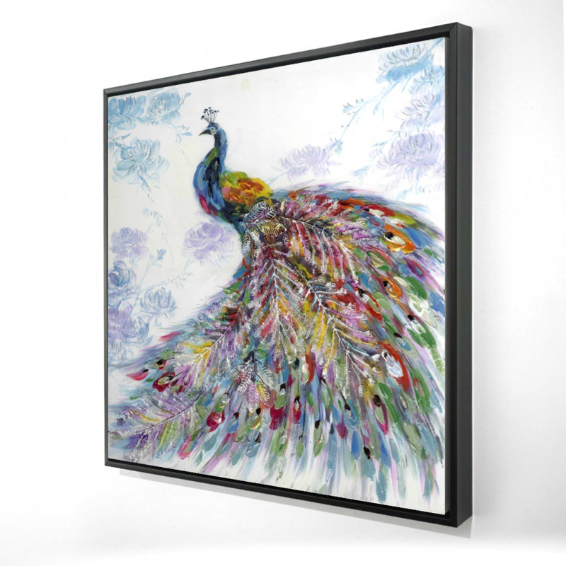 "Paon majestueux avec fleurs" sur toile