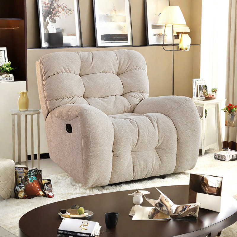 360° Swivel Recliner with Soft Cushion, Cream