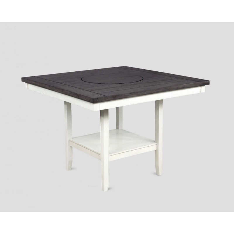 Henriha Solid Wood Base Dining Table, White, Brown Gray