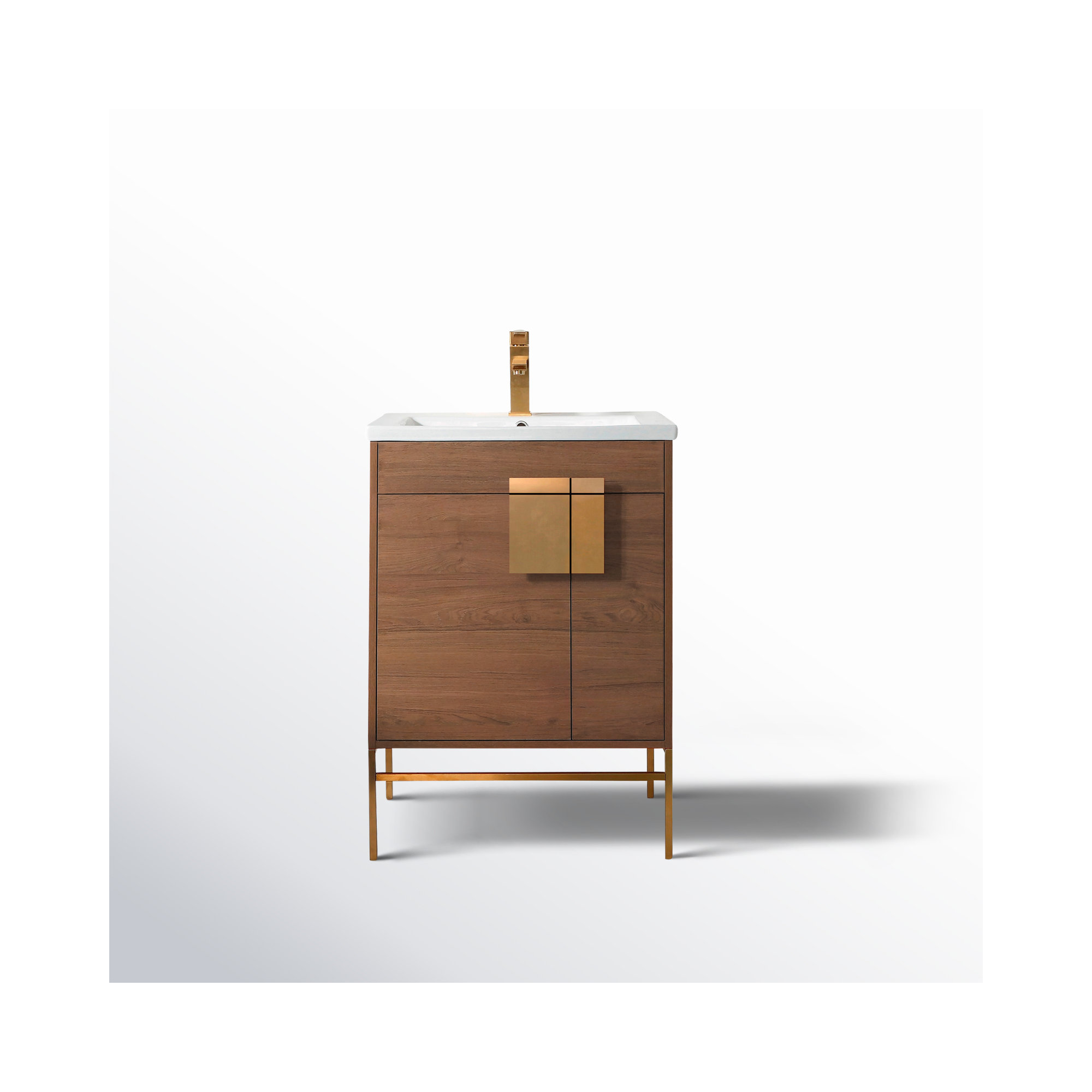 Maisie 24'' Single Bathroom Vanity, Walnut, Satin Brass