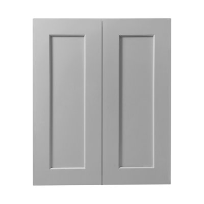 Armoire murale simple en bois massif gris clair à 2 portes et 3 tablettes pour le rangement de la cuisine, de la salle de bain, de la buanderie et des tablettes réglables prêtes à assembler (l 24 po x P 12 po x H 42 po)